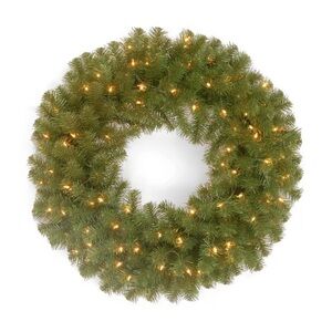 24” National Tree Company Pre-Lit Artificial Christmas Wreath Green battery New